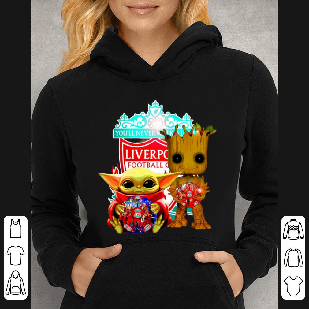 fcb64d4c hot baby yoda and baby groot hug football liverpool fc shirt 4 - Hot Baby Yoda And Baby Groot Hug Football Liverpool FC shirt