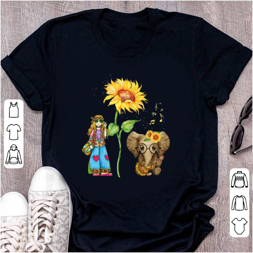 Awesome Hippie Girl Sunflower Elephant Guitar shirt