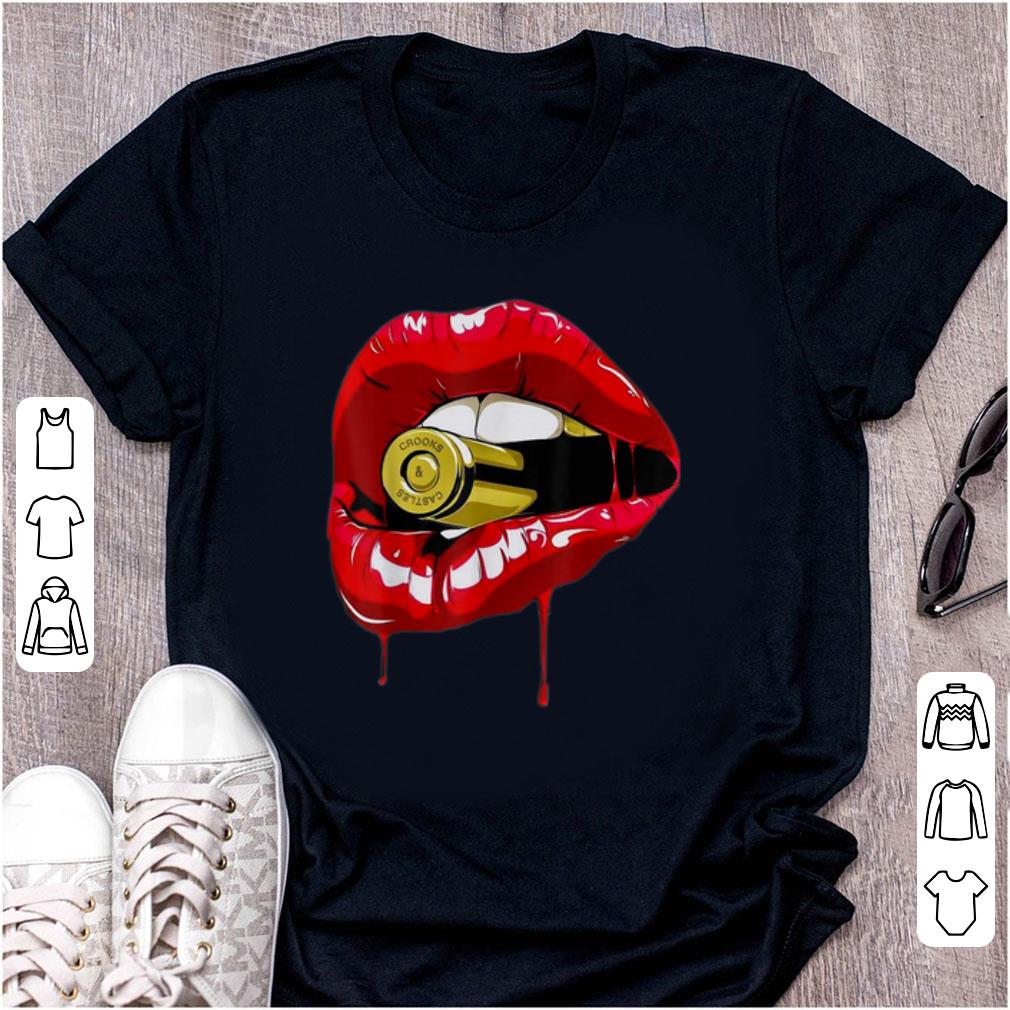 Hot Red Lips Teeth Gold Bullet Yell shirt