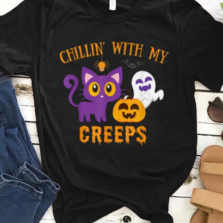Official Chillin With My Creeps Cat Ghost Pumpkin Spider Halloween shirt