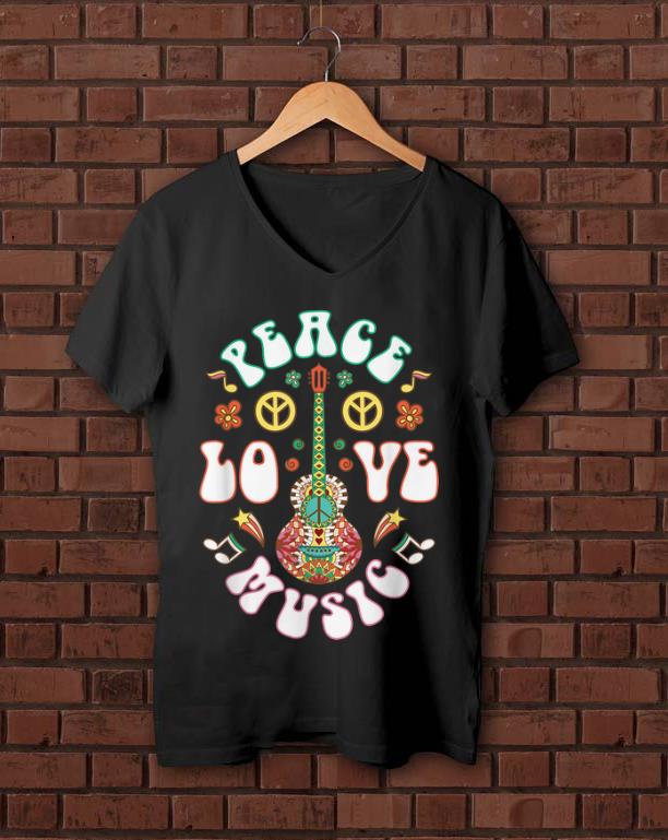 Pretty Peace Love Music Guitar Hippies Retro shirt