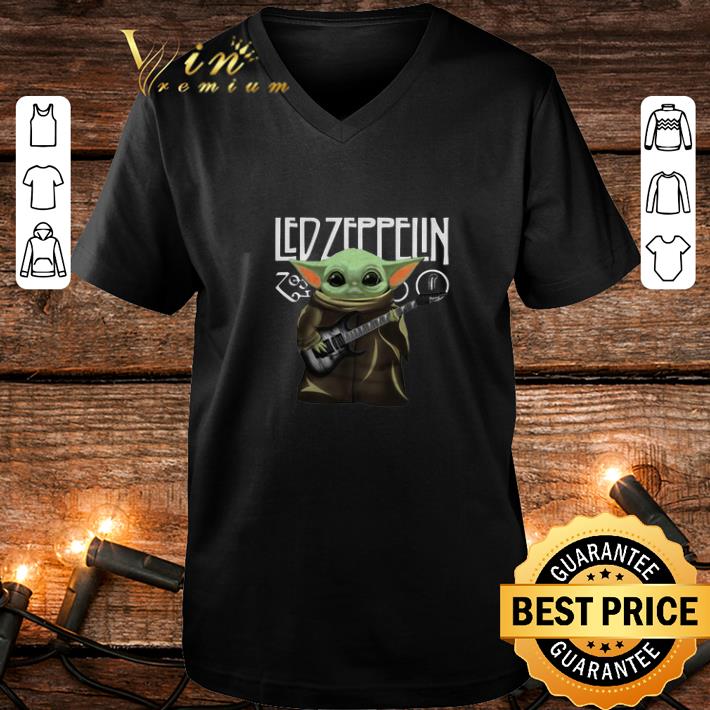 Hot Baby Yoda play Led Zeppelin guitar Star Wars shirt