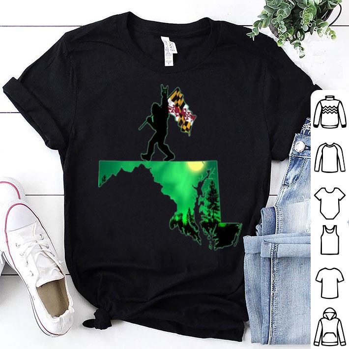 Bigfoot Moonlit Night Maryland Map Flag shirt