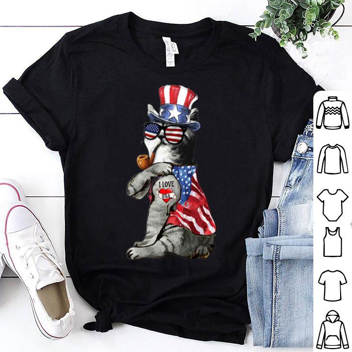 Cat Uncle Sam Tattoo I Love Us Heart The American Flag shirt