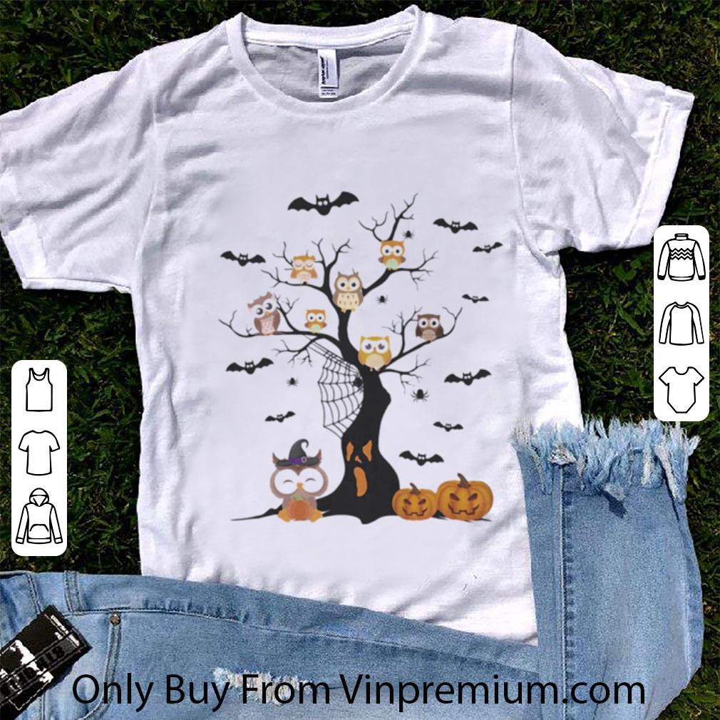 Awesome Owls Halloween Tree Witch Pumpkin shirt 2