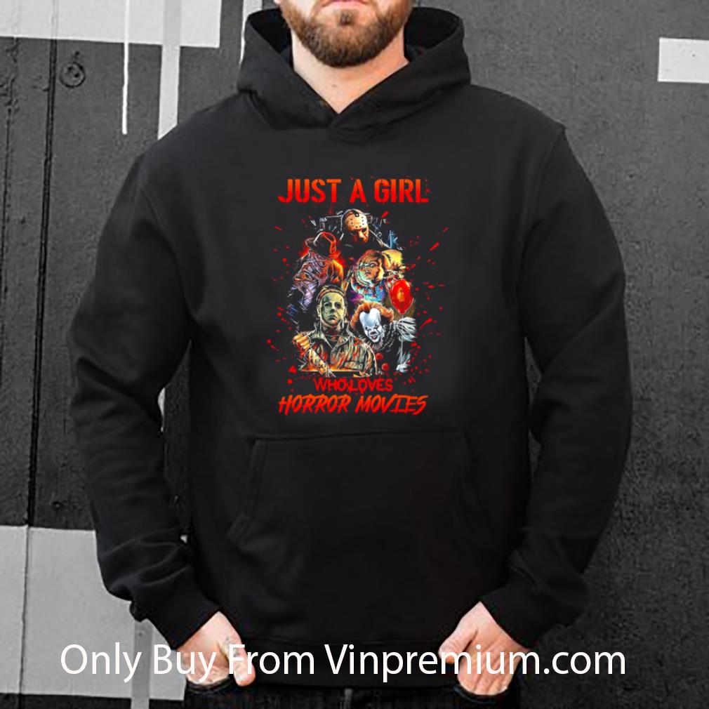 Pretty Just A Girl Who Loves Horror Movies Characters Halloween shirt 1 Pretty Just A Girl Who Loves Horror Movies Characters Halloween shirt