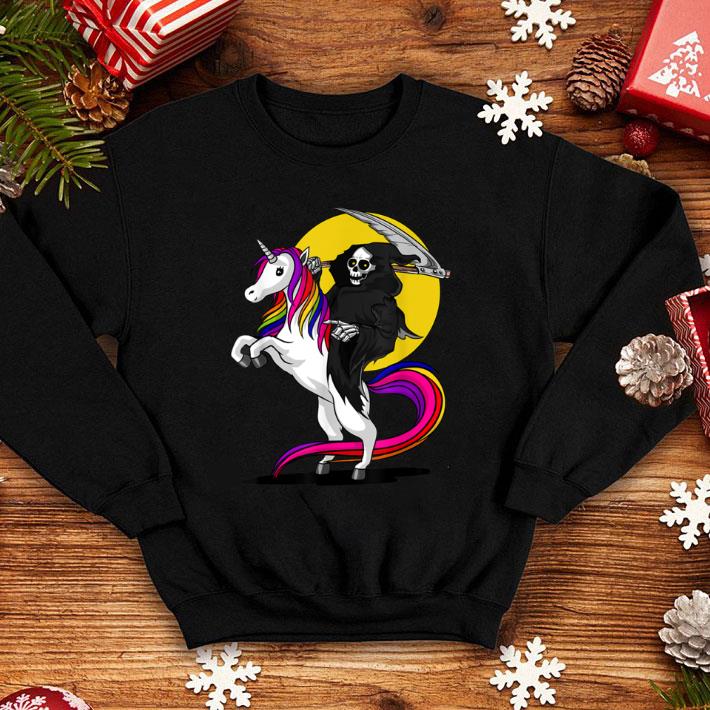 Great Grim Reaper Skeleton Death Riding Unicorn Halloween shirt