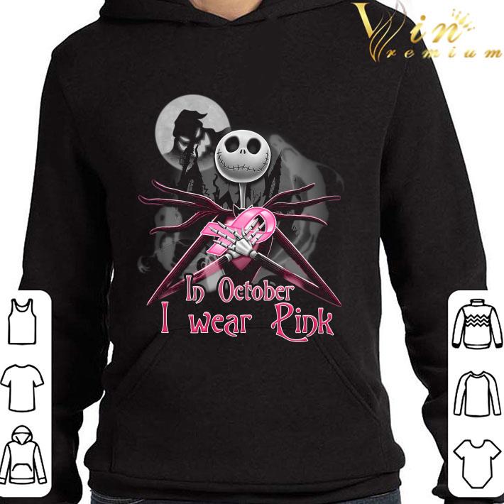 Jack Skellington hug Breast Cancer in october i wear pink shirt