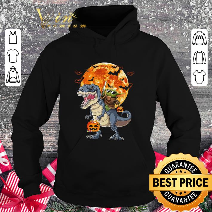 Official Star Wars Baby Yoda riding T-Rex Sunset Halloween shirt