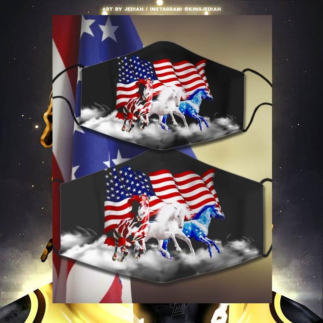 American Red White Blue Horse USA flag face mask 1 American Red White Blue Horse USA flag face mask