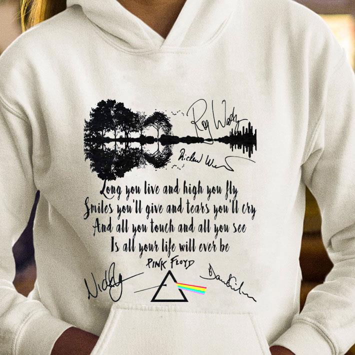 Hot Pink Floyd Signatures Breathe Lyrics Long You Live And High You Fly shirt