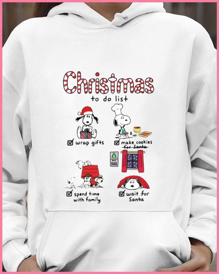 Original Snoopy Christmas To Do List Wrap Gifts Make Cookies For Santa shirt