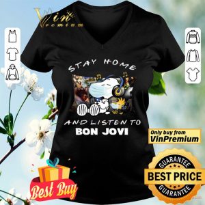 Snoopy Woodstock Mask Stay Home And Listen To Bon Jovi shirt