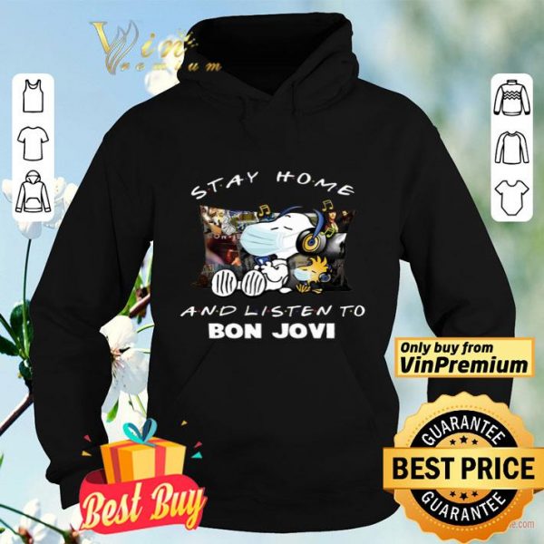 Snoopy Woodstock Mask Stay Home And Listen To Bon Jovi shirt