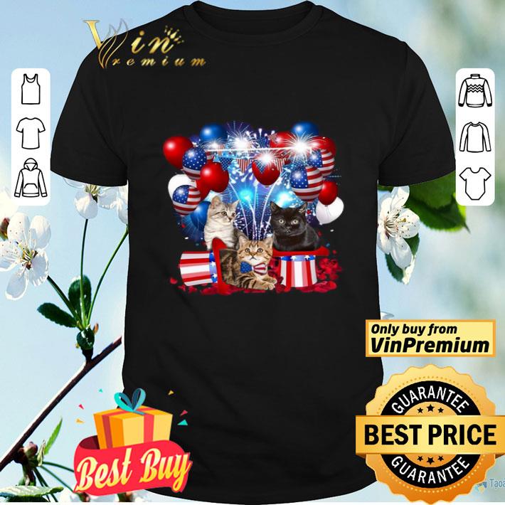 Cats Balloons Fireworks Independence Day 4th of July shirt