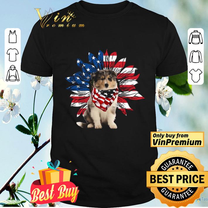 Rough Collie Sunflowers American Flag shirt