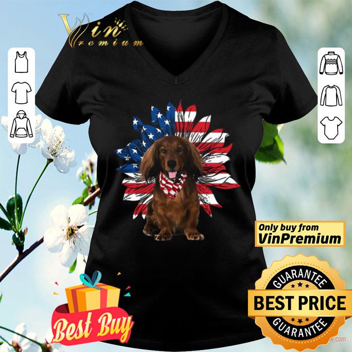 Red Long Haired Dachshund Sunflowers American Flag shirt