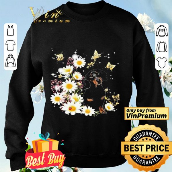 Dachshund dog butterfly and flowers shirt