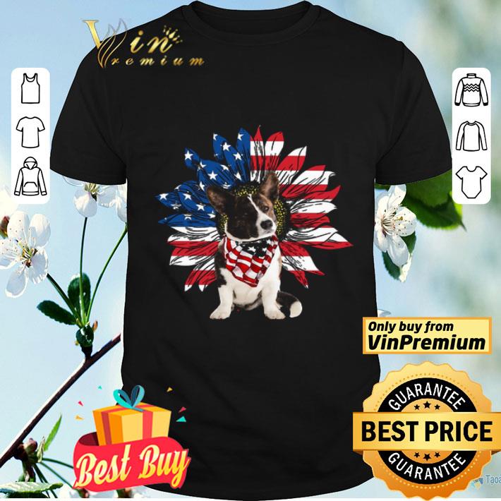 Cardigan Welsh Corgi Sunflowers American Flag shirt
