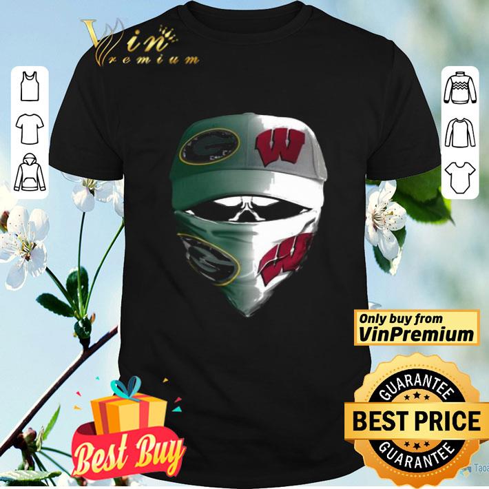 Skull mask green bay packers and wisconsin badgers shirt