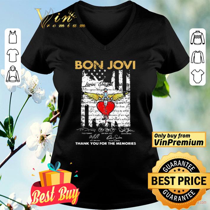Bon jovi thank you for the memories signatures american flag independence day shirt