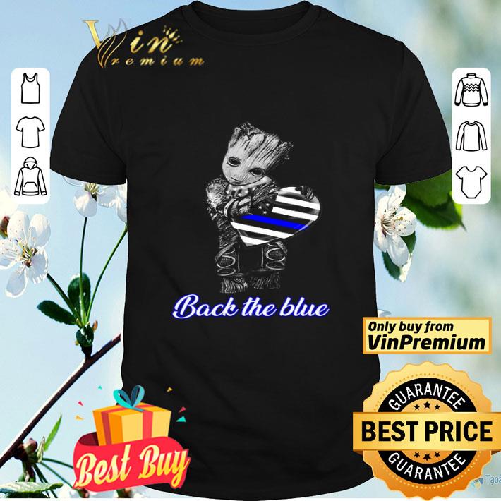 Baby Groot Hug Heart American Flag Back The Blue shirt