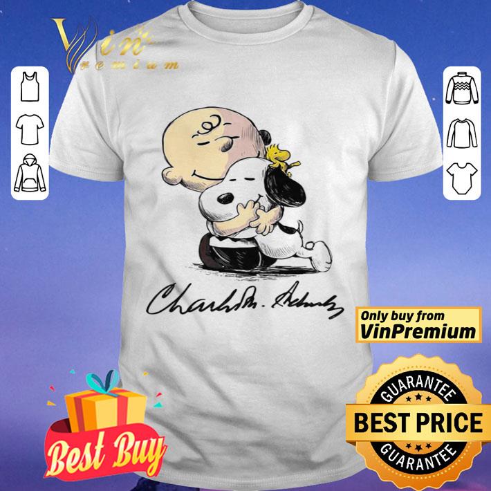 Charlie brown snoopy and woodstock art signatures shirt