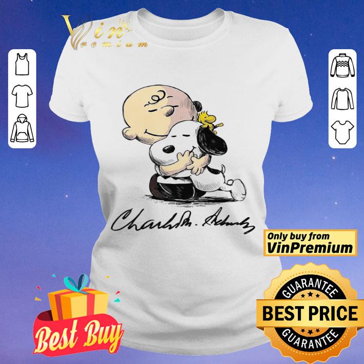 Charlie brown snoopy and woodstock art signatures shirt