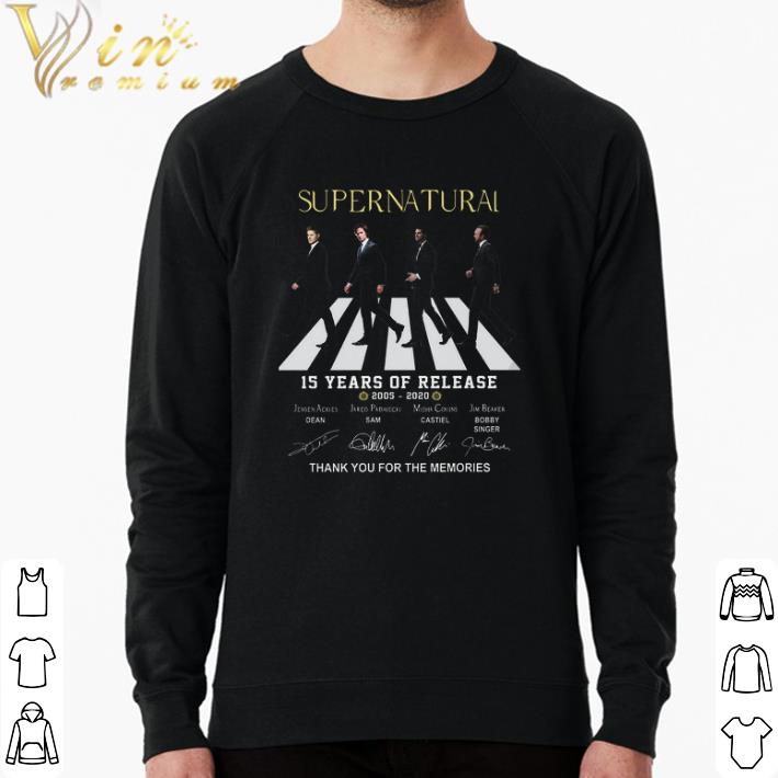 2eb0a37c awesome supernatural 15 years of release 2005 2020 signature thank you for the memories shirt 4 - Awesome Supernatural 15 years Of Release 2005 2020 Signature Thank You For The Memories shirt