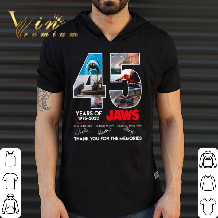 Awesome Jaws 45 years of 1975 2020 signatures thank you for the memories shirt