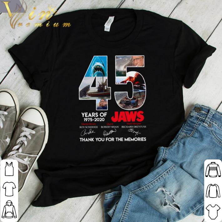 Awesome Jaws 45 years of 1975 2020 signatures thank you for the memories shirt