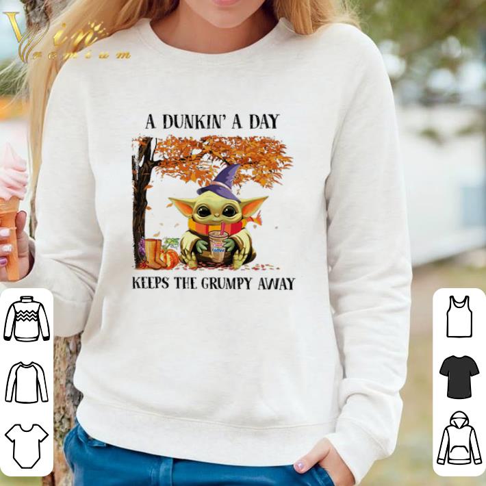 770b6997 awesome baby yoda witch a dunkin a day keeps the grumpy away shirt 4 - Awesome Baby Yoda Witch A Dunkin' A Day Keeps The Grumpy Away shirt