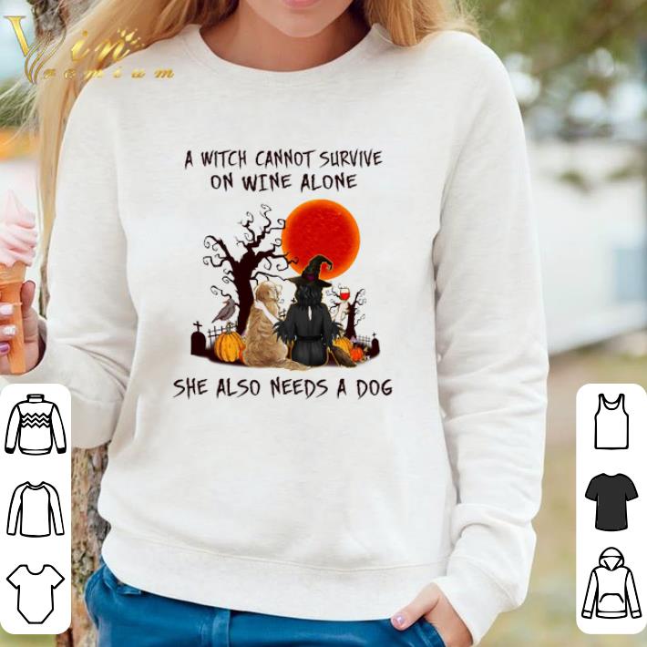 825915c6 funny halloween a witch cannot survive on wine alone she also needs a dog shirt 4 - Funny Halloween A Witch Cannot Survive On Wine Alone She Also Needs A Dog shirt