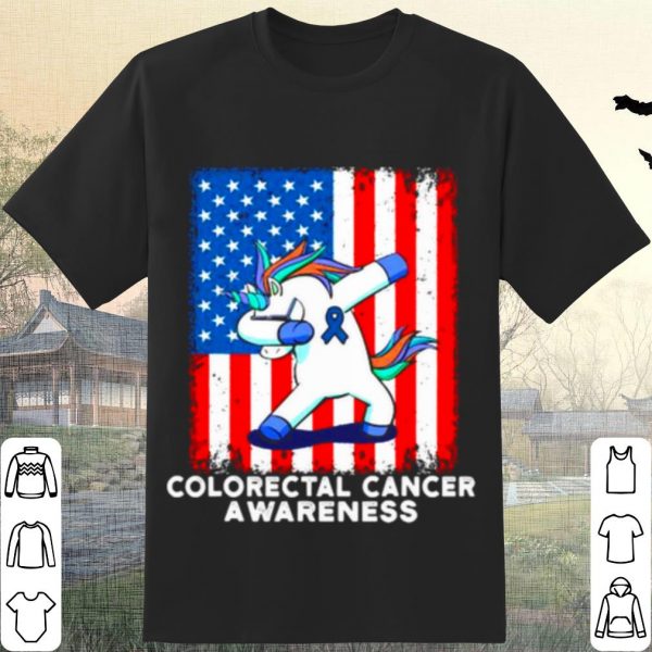 Cool Colorectal Cancer Awareness American Flag Unicorn Dabbing shirt