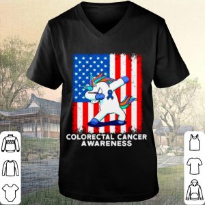 Cool Colorectal Cancer Awareness American Flag Unicorn Dabbing shirt 1