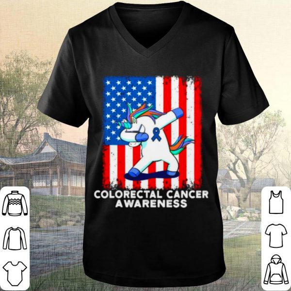 Cool Colorectal Cancer Awareness American Flag Unicorn Dabbing shirt