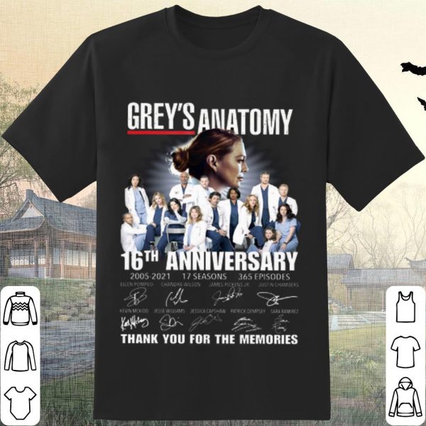 Cool Grey's Anatomy 16th anniversary thank you for the memories Signature shirt