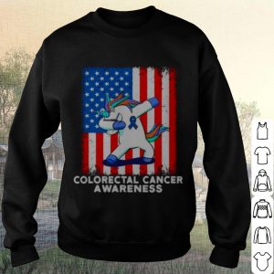 Cool Colorectal Cancer Awareness American Flag Unicorn Dabbing shirt 2