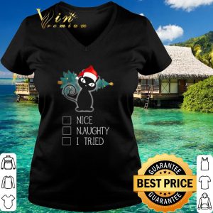 Original Santa Black Cat Nice Naughty I Tried shirt 2