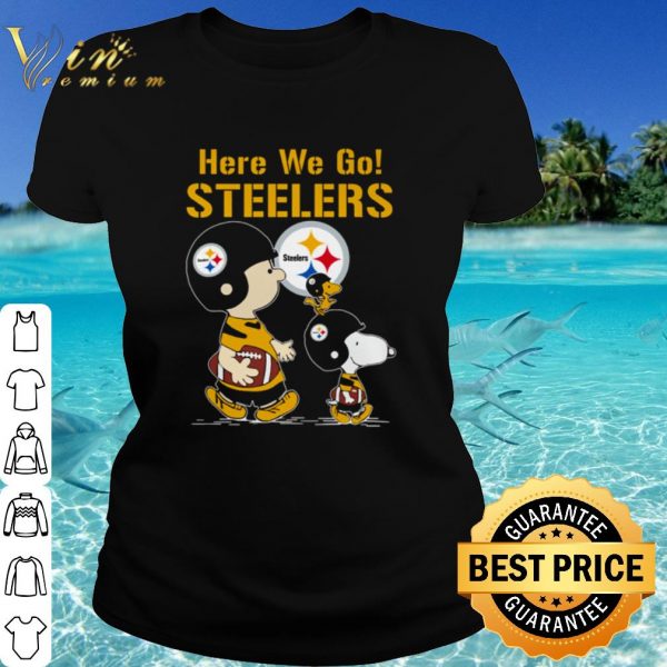 Original The Peanuts Characters Here We Go Pittsburgh Steelers shirt