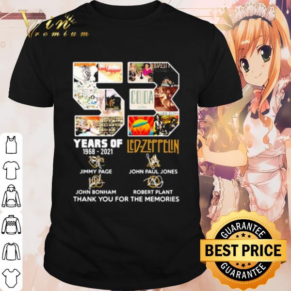 Cool 53 Years Of 1968 2021 led Zeppelin Thank You For The Memories Signature shirt