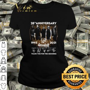 Cool 28th anniversary Korn Greenfield thank you for the memories signatures shirt 1