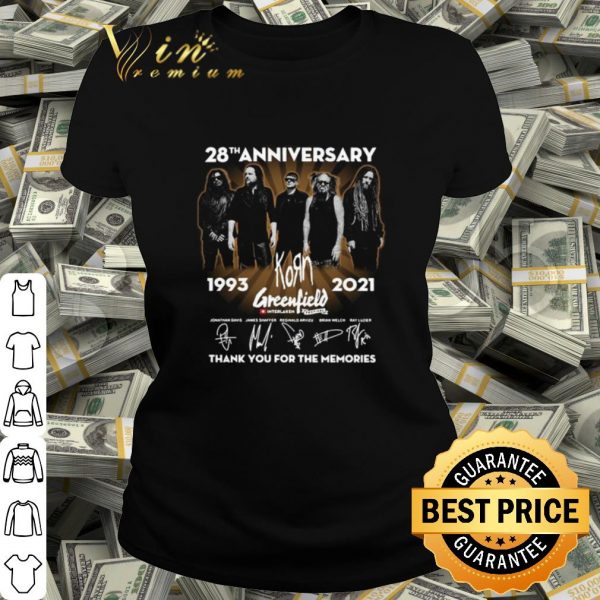 Cool 28th anniversary Korn Greenfield thank you for the memories signatures shirt