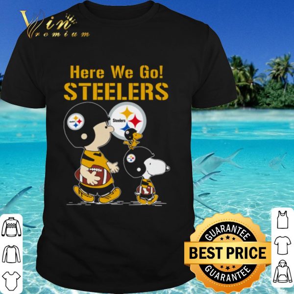 Original The Peanuts Characters Here We Go Pittsburgh Steelers shirt