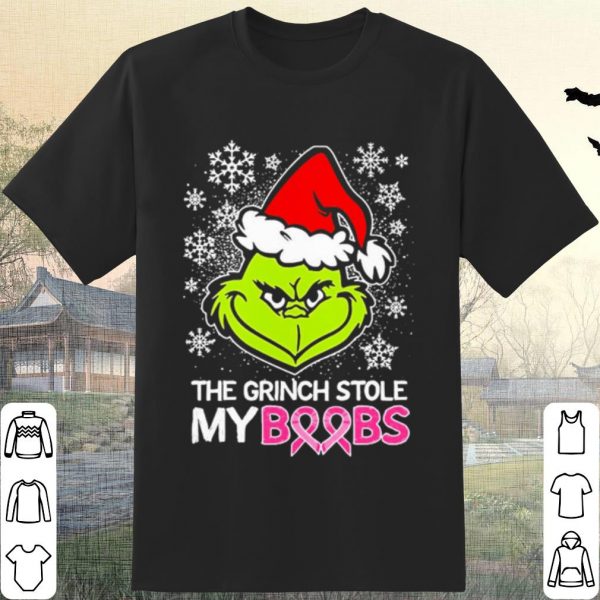 Pretty The Grinch Santa Stole My Boobs Breast Cancer Christmas shirt