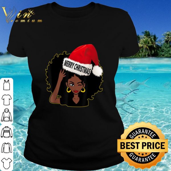 Top Afro Diva Winking Eye Merry Christmas Hat Santa shirt