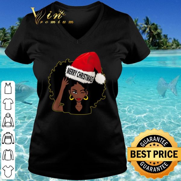 Top Afro Diva Winking Eye Merry Christmas Hat Santa shirt