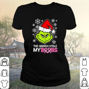 Pretty The Grinch Santa Stole My Boobs Breast Cancer Christmas shirt 1
