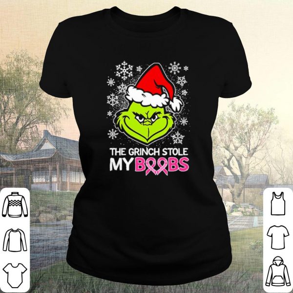 Pretty The Grinch Santa Stole My Boobs Breast Cancer Christmas shirt