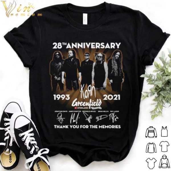 Cool 28th anniversary Korn Greenfield thank you for the memories signatures shirt